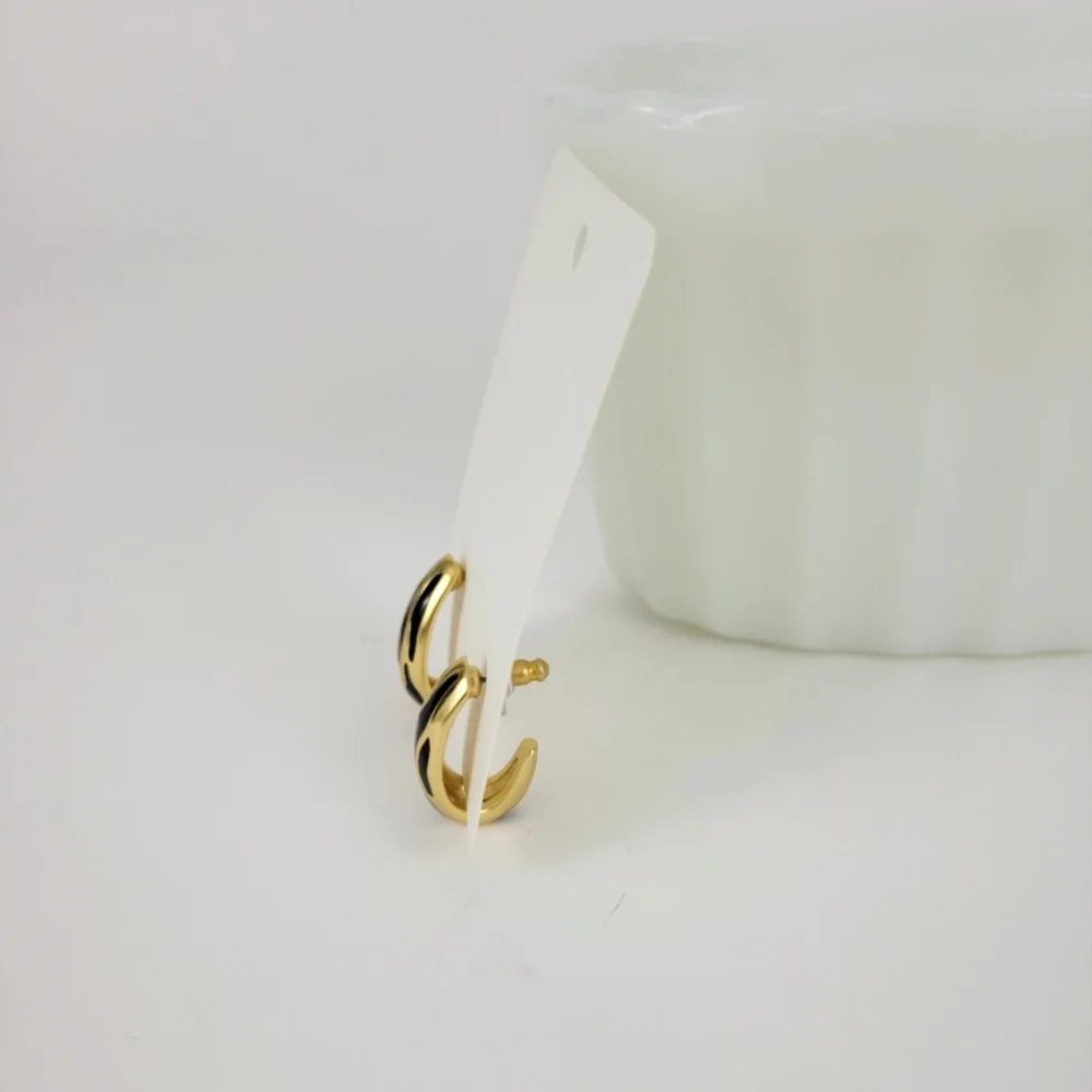 Elegant Gold and Black Hoop Earrings NWOT
